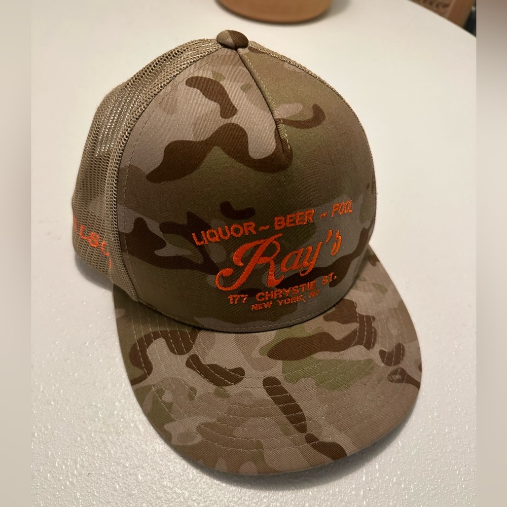 Barely worn Rare Rays Bar NYC x Filson camo and orange trucker hat